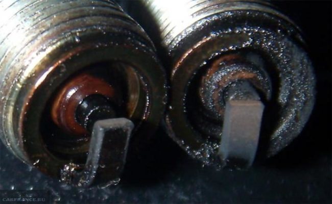 Свечи зажигания ВАЗ-2114 с масляным черным нагаром