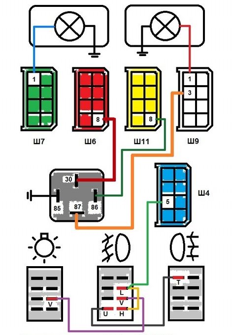 Схема подключения противотуманок